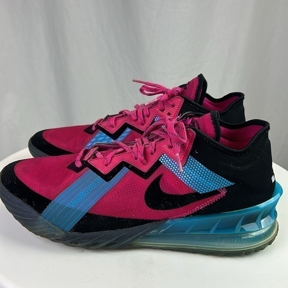 Nike LeBron 18 Low Fireberry Blue Fury Pure Platinum Black CV7562-600 - Picture 4 of 9